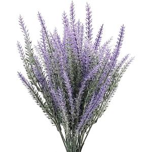 6 Bundles Artificial Lavender Stems, Purple Faux Flowers, 15-inch Decorative Floral Spray Faux Flower Bouquet
