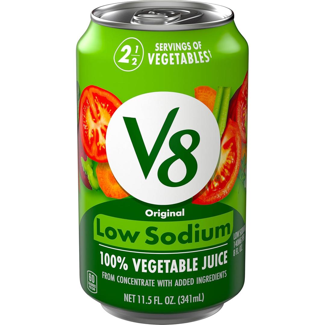 2 x V8 Low Sodium Original 100% Vegetable Juice, 11.5 fl oz Can (EXP 08/19/27)