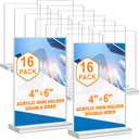 Acrylic Sign Holder 4x6, 16 Pack Clear Double Sided Clear Table Menu Vertical Display Stand Desktop Display Stand Paper Holder Table Sign Holder Suitable for Restaurants Office Store Show Fair