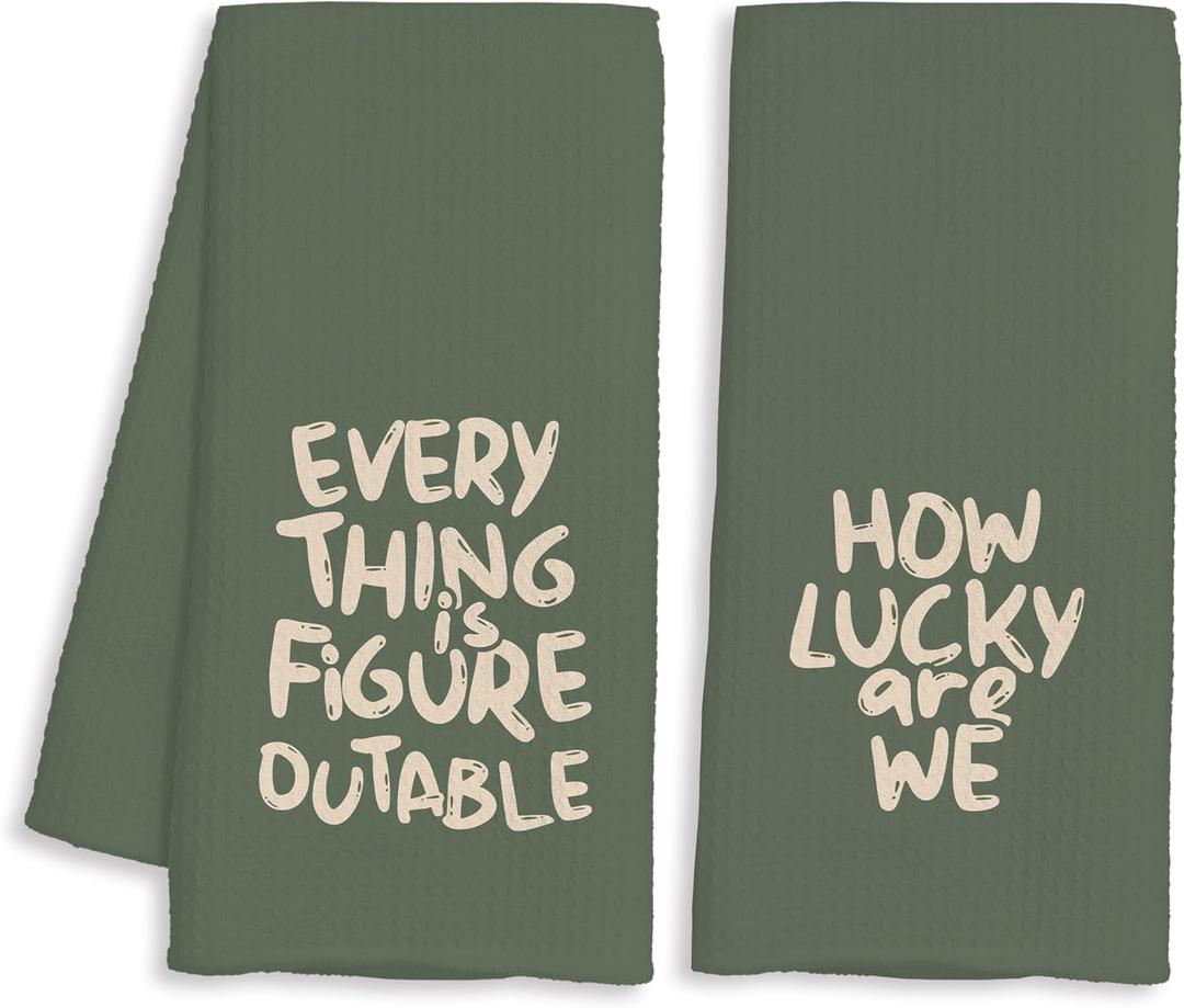Green Inspirational Kitchen Towels Gifts Decor, Motivational Dish Tea Towel for Kitchen, Positive Affirmation Gift Hand Towels for Bathroom, Preppy Inspirational Gifts, 16x24 Inch Set of 2