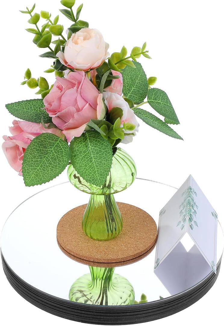 12PCS Round Mirrors for Centerpieces, 8" Acrylic Mirror Trays 2mm Thickness Mirror Centerpiece Table Decorations Candle Plate Centerpiece for Wedding Party Wall Decorations Crafts