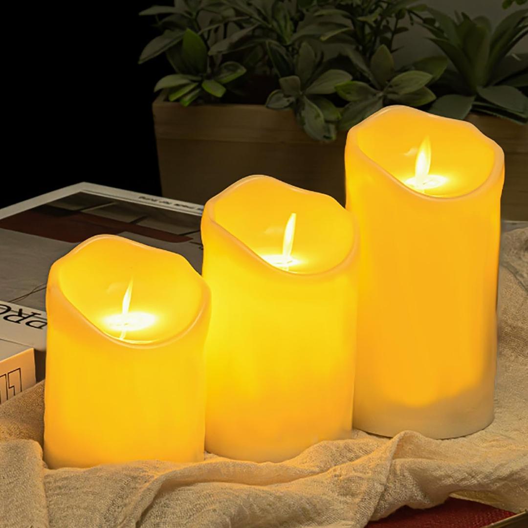 LUZLAB 3pc Flameless Candles with Heart & Shamrock Stickers - St. Patrick's Day Flameless Candles for Ambiance Battery Operated LED Pillar Candles for Gifts Home Garden Decor