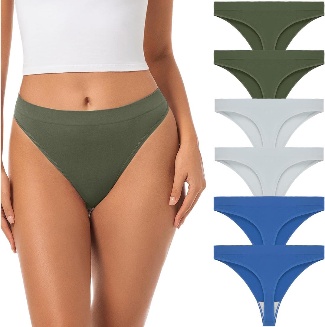 Jo & Bette Seamless Thongs for Women - High Waist Panties 6 Pack - Thong Underwear Pack Breathable No show Sports (M)