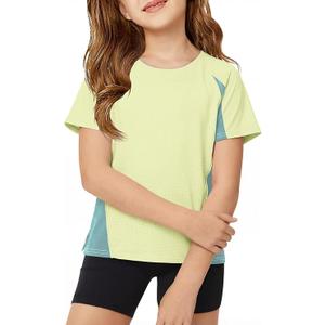 ZDC Kids Girls Athletic T Shirts Color Block Crewneck Gym Yoga Tees Casual Cute Basic Tees 150