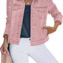 Luvamia Women's Classic Casual Long Sleeves Jacket - Basic Button Down Trucker Jacket Coat - Pink, X-Small / Size 0 / 2