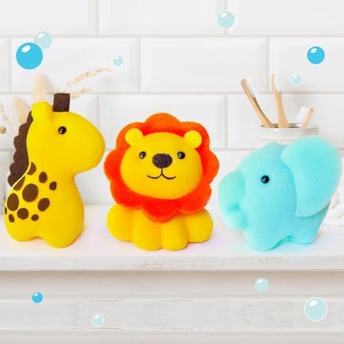 Spongentle Baby Bath Sponge Gift Set - Animal Kingdom Sponge 3 Pack - Bath Essentials for Baby Boys Girls Infants, Gifts for Newborn and Kids, Must Have Toy Accessories for Bathing