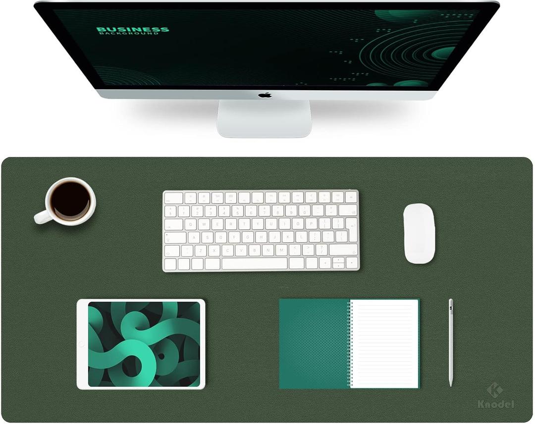 K Knodel Desk Pad, 90 x 43 cm, Polyvinyl Chloride (PVC), Laptop Desk Pad, Waterproof, for Office or Home Use, Double-Sided (Dark Green / Grey)