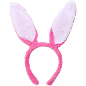 QDTK Easter Bunny Ears Headbands Easter Day Hairband Rose Plush Easter Rabbit Ear Hair Band Headpiece for Easter Birthday Party for Women and Girls Pack of 2