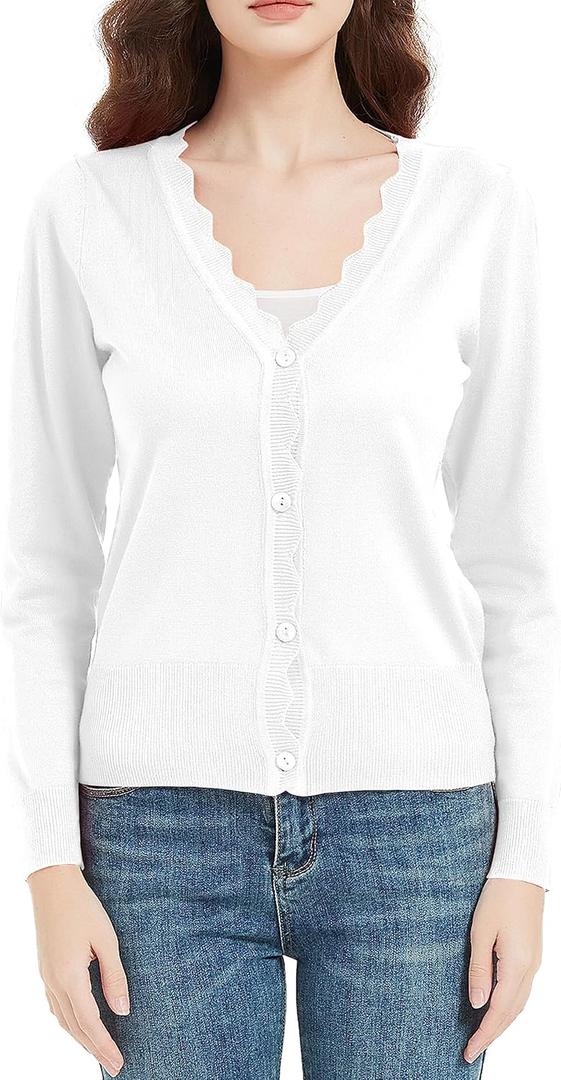 Women's Short Sleeve Cropped Cardigan Button Down Sweater Lightweight Knit Shrugs (White, XL)