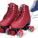 Wiwiy Roller Skates for Women Men, with Leather High Top Four Shiny Wheel Roller Skates Red, for Beginner Indoor Outdoor(Women's 9 / Men's 8)