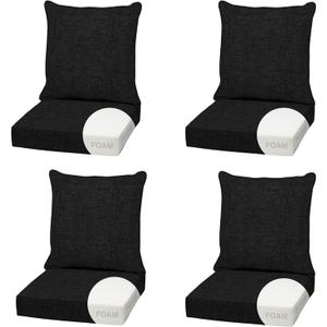 Arden Outdoor Foam Deep Seat Cushion (4-Pack), 22x24, Premium High-Density Foam, Never Flattens, Weather-Proof for Patio Chair Sofa Couch, Black Leala
