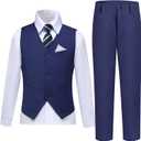 Boys Suit Formal Dress Pants Vest Suit Set for Boys Wedding Outfits with Dress Shirt Tie and Pocket Square (12, Navy Blue)