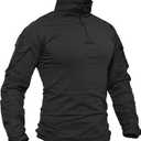 TACVASEN Tactical Shirt for Men Long Sleeve Combat Shirt 1/ 4 Zip with Pockets Military Pullover Army Breathable Paintball Airsoft Police Black M