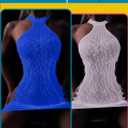 Women's Lingerie Sexy Fishnet Minin Dress Glow in the Dark Lingerie DIY Babydoll Halter Chemise Valentine's Day (White)