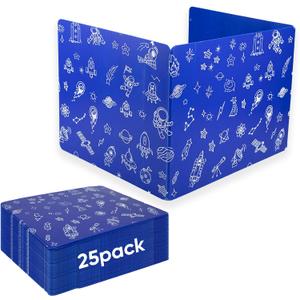 25-Pack Desk Dividers for Students, 3-Fold Privacy Screens, Durable Waterproof Plastic Study Boards, Easy Clean Classroom Shields for Schools,Teacher Supplies & Student Desk Organizers, Blue