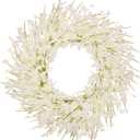 24 Inch Artificial White Forsythia Flower Wreath, Silk & Paper Bridal Floral Wreath for Front Door, Elegant Winter Wedding & Spring Summer Decor, All Season Farmhouse Porch Wall Decor