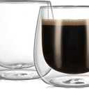 CNGLASS 10oz Double Walled Glass Coffee Mugs(2-pack),Clear Coffee Cups with Handle,Glass Espresso Mugs for Latte,Cappuccino,Tea