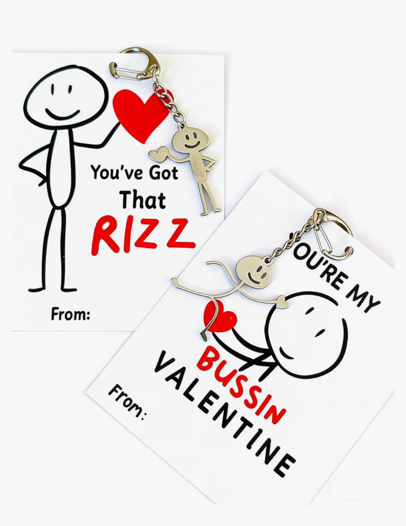 Valentines Day Gifts for Kids - 24 Pack Keychains with Slang Kids Valentine's Day Cards, Teen Tween School Valentines, Boys V