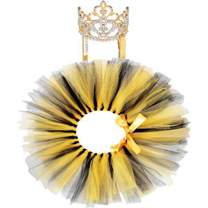 2 Pcs Dog Crown Headband Dog Tutu Dress Set Crystal Rhinestone Tiara Crown Tutu Skirt Pet Dress Costume for Puppy Birthday Party Wedding Photo Prop Costume (X-Large, Black Gold)