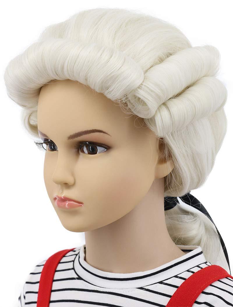 karlery Kids Long Wave Beige Judge Colonial Powdered Wig George Washington Halloween Costume Cosplay Wig