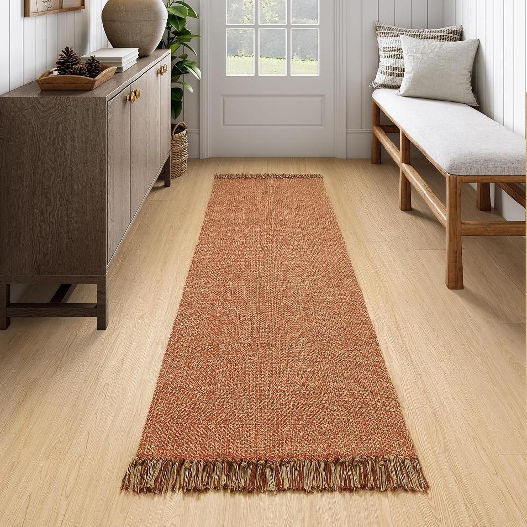Collive Long Hallway Rug, 2.6' x 7', Washable Indoor Entryway Rug, Terracotta Braided Woven Rugs, Low-Profile Floor Carpet for Laundry Room, Bedroom