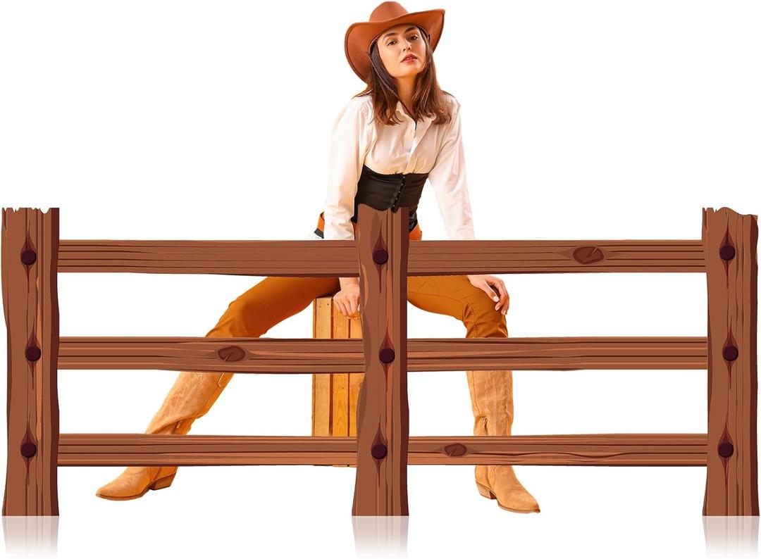 6.5 Feet Fence Cardboard Stand-up Cutout Life-Size Christmas & Western Party Decoration Cardboard Backdrop Photo Props for Xmas Theme Party Supply Cowboy Cowgirl Decor (Brown)