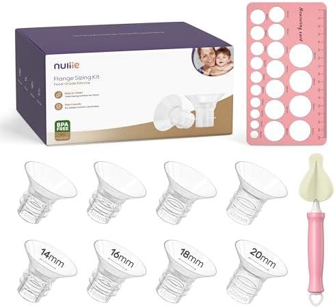 Nuliie 4PCS Silicone Flanges Insert Replacement Kit, Flange Sizing Kit 14/16/18/20mm for 24mm Flange/Shield Breast Pumps, Pumping Essential Kit for Moms