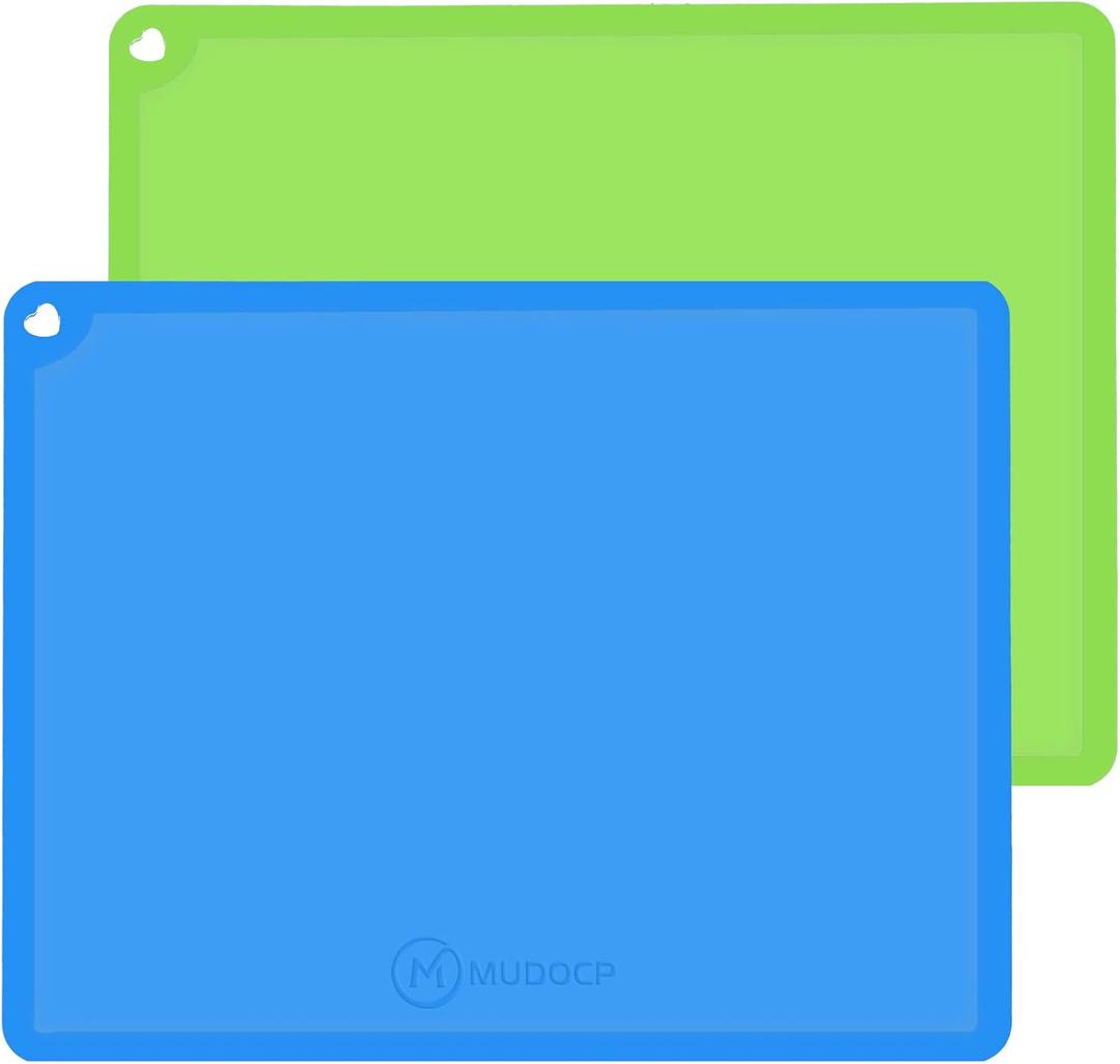 Silicone Kids Placemat, Non Slip Toddler Placemats for Dining Table, Reusable Childrens Dining Food Mat, 2Pack,Blue&Green