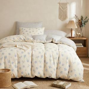 Floral Comforter Set King Size 3 Pieces,Blue Beige Floral Bedding