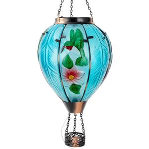 Large Hot Air Balloon Solar Lantern with Flame | Handmade Glass, Waterproof Outdoor Lanterns, Decor for Patio, Garden, Porch