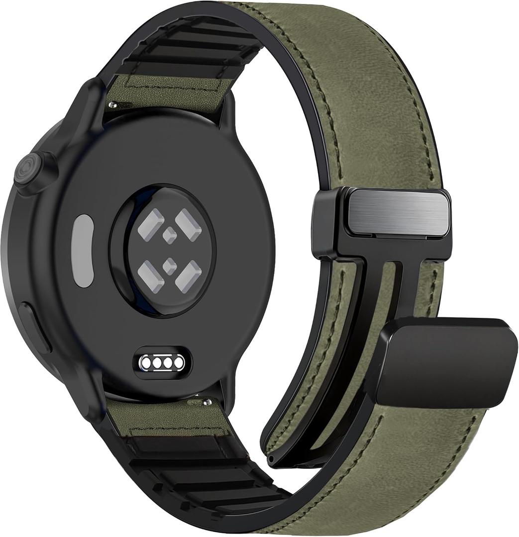 22mm Magnetic Leather Silicone Band Compatible with Garmin Venu 3 45mm/Venu 4 45mm/Venu 2/Vivoactive 4,Quick Release Genuine Leather Strap for Forerunner 570 47mm/265/255/255 Music Women Men