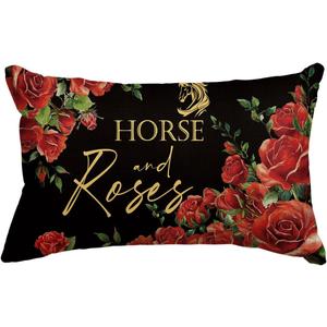 AVOIN colorlife Kentucky Hrose and Roses Throw Pillow Cover, 12 x 20 Inch Kentucky Race Sport Cushion Case Decoration for Indoor Outdoor