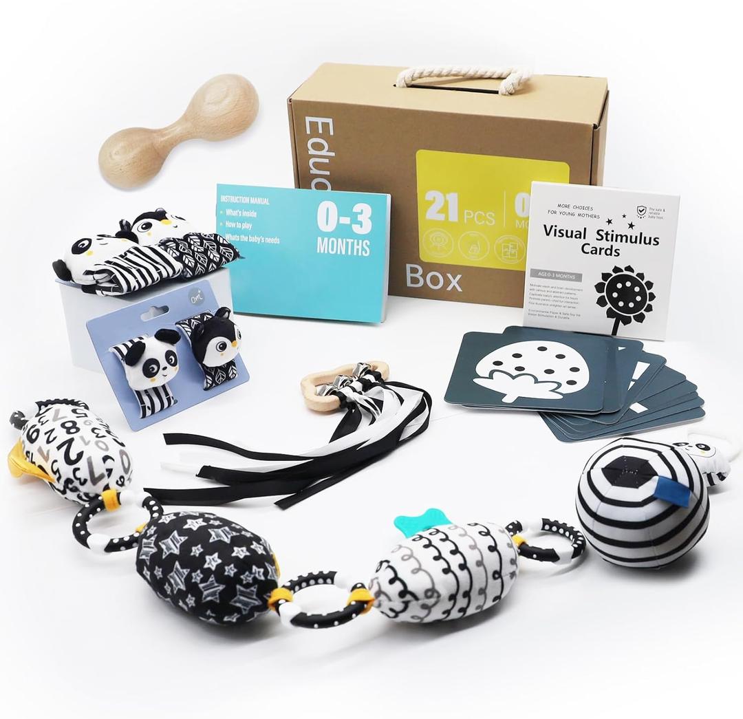 vocheer Black and White Baby Toys, 7 in 1 Sensory Toys for Infants, Tummy Time Toy Newborn 0-3 Months Brain Development, High Contrast Baby Cards Infant Montessori Toy Gift