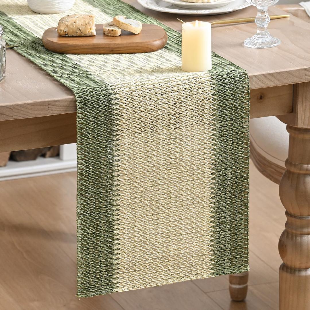 Artoid Mode Dark Green Farmhouse Rustic Paper Braided Table Runner, Seasonal Christmas Woven Kitchen Dining Table Decoration for Home Party Decor 12x60 Inch