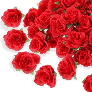 Red Roses Artificial Flowers Bulk Mini Rose Artificial Flower Heads Silk Red Fake Roses Heads Real Looking Silk Rose Mini Red Roses Heads Artificial Flowers for Crafts Home DIY Decor