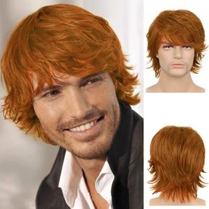 Men's Orange Wig Short Layered Fluffy Natural Wig Synthetic Heat Resistant Halloween Cosplay Wig for Males