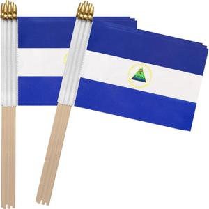 TSMD Nicaragua Stick Flag Nicaraguan Small Mini Hand Held Flags,5x8 Inch,12 Pack
