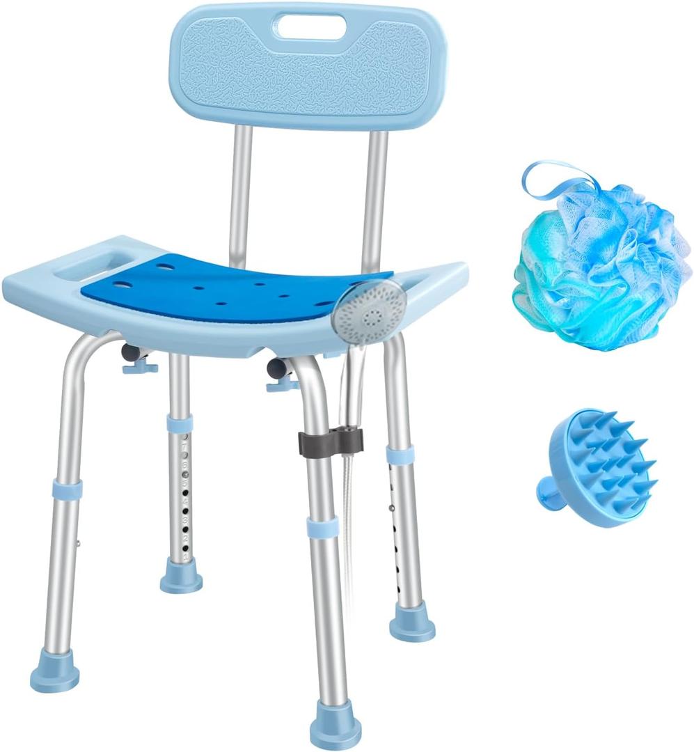 Shower Chair with Back for Elderly Seniors,Shower Stools and Benches for Adults,Bath Chair Shower Benches for The Disabled,Shower Seats,Blue Tub Chair