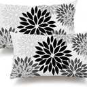 DFXSZ Black Grey Flower Pillow Covers 12x20 Inch Set of 2 White Gray Colored Throw Pillows Outdoor Waterproof Decor for Living Room Sofa Patio Funiture Garden Floral Polyester Pillow Covers 002I12