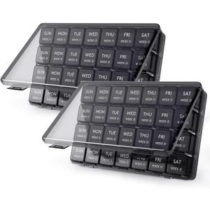 Lifewit Monthly Pill Organizer, 28 Day Pill Box, 4 Weeks One Month Pill Cases, Large Compartments Medicine Organizer for Vitamins, Fish Oils, Supplements, 2 Pack (56 grids, Black)