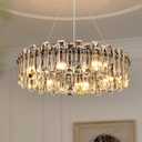 Luxury K9 Crystal Chandelier Modern Round Easy Install Ceiling Hanging Pendant Light Fixture for Dining Living Room Kitchen Island Entryway Foyer D 23.6in Black 8-Lights