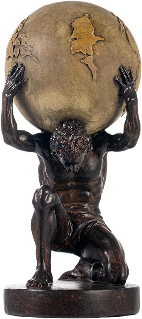 Lukitas Atlas Holding Up World Statue and Sculpture, Lifting The Earth Figurine Decor, Creative Ornament for Home Office Living Room, Brown, Resin 11.5''