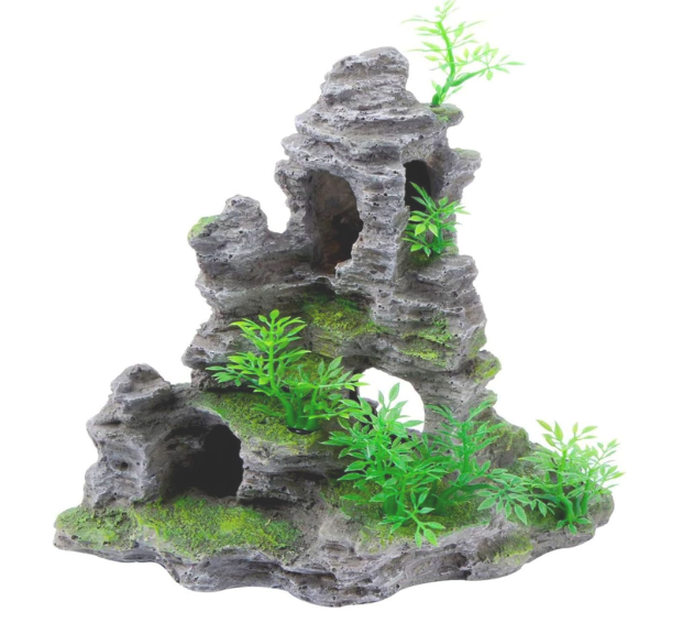 Saim Aquarium Mountain View Stone Ornament, Artificial Mountain Hill View Stone Rock Cave Aquarium Decorations Fish Tank Decor for Betta Cichlids Hideaway Cave, Hermit Crab Hideout  Large