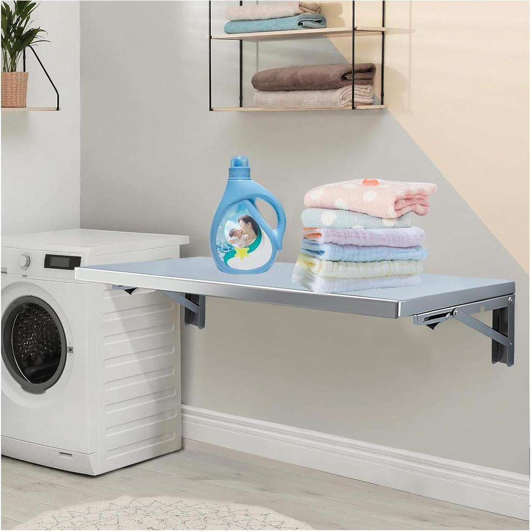 Wall Mounted Folding Table,304 Stainless Steel Wall Folding Desk,Floating Table for wall,Laundry Room Folding Table,Home Bars and Dining Establishments(100x40cm /39.4"x15.7")