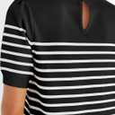 ZESICA Women's Casual Striped Tops Short Sleeve Crew Neck Ribbed Knit T Shirts Comfy Loose Basic Pullover Sweater (Black)