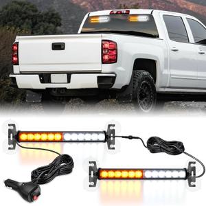 Nilight 24LED Emergency Strobe Traffic Advisor Light Bar 2 in 1 Amber White Dash Warning Safety Flashing Lights Front/Rear Windshield Construction Lights for Trucks Cars Plow Police Vehicles