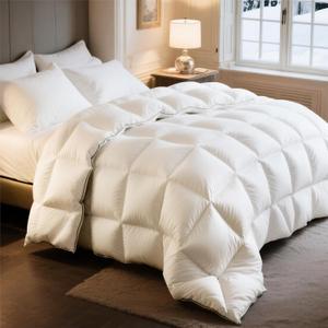Bedsure Feather Down Comforter Oversized King Size, Luxurious Hotel Duvet Insert with Storage Bag & 8 Corner Tabs, PureWoven Ultra Soft Cotton Blend Fabric, All Season Comforter, 120x96 Inches, White
