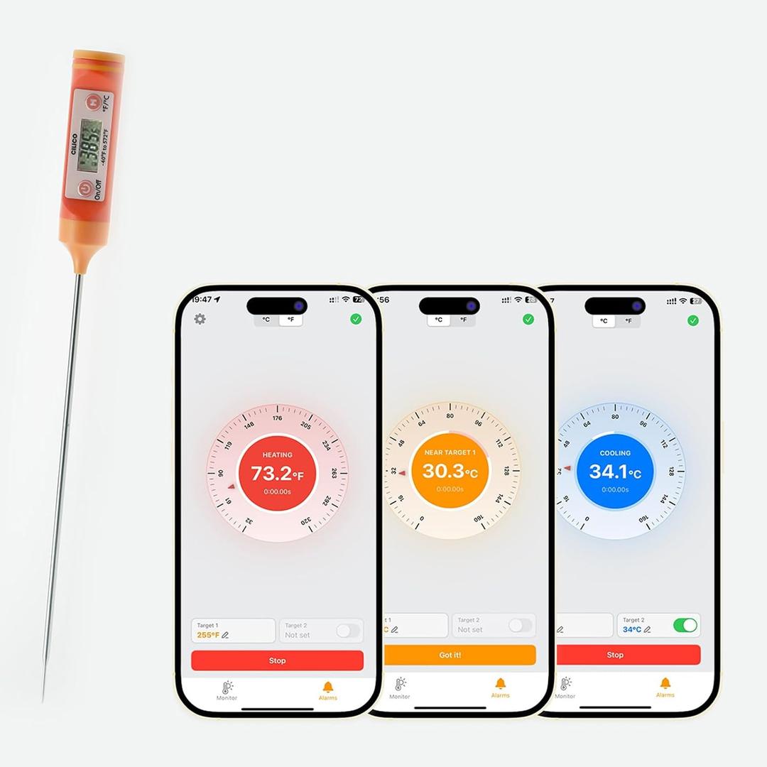 AI Bluetooth Candy & Meat Thermometer with 20+ Presets, Smart Alerts via App (Type-C Rechargeable) Digital Instant Reading for Candy Making, BBQ, Deep Frying, & Liquids, 8" Long Probe,CT180-BT