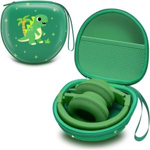 Kids Headphones Case Compatible with iClever HS19 / BTH12 / BTH22 / BTH20, Candy Bila BH03, JoySpark-T5, MIDOLA MD-B01, EarFun, IMYB, Noot Products Foldable Kids Headphones, Dinosaur Green(Case Only)