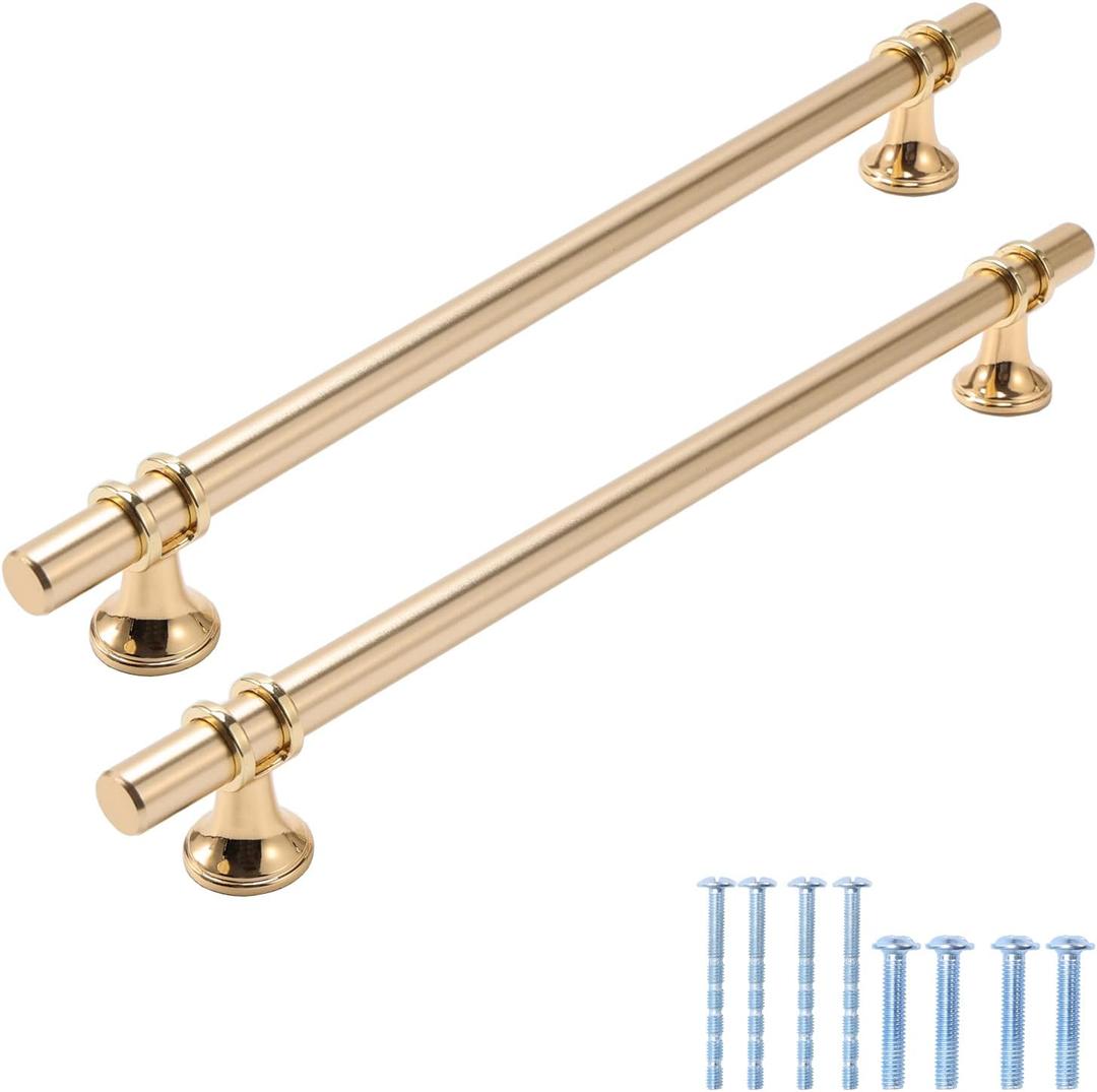 5 Pack Champagne Gold Dresser Pulls - 8.82' Longer Champagne Bronze Kitchen Cabinet Handles - Hole Center 224mm - Modern Drawer Pulls - 11 Inch Decorative Hardware for Dresser Closets